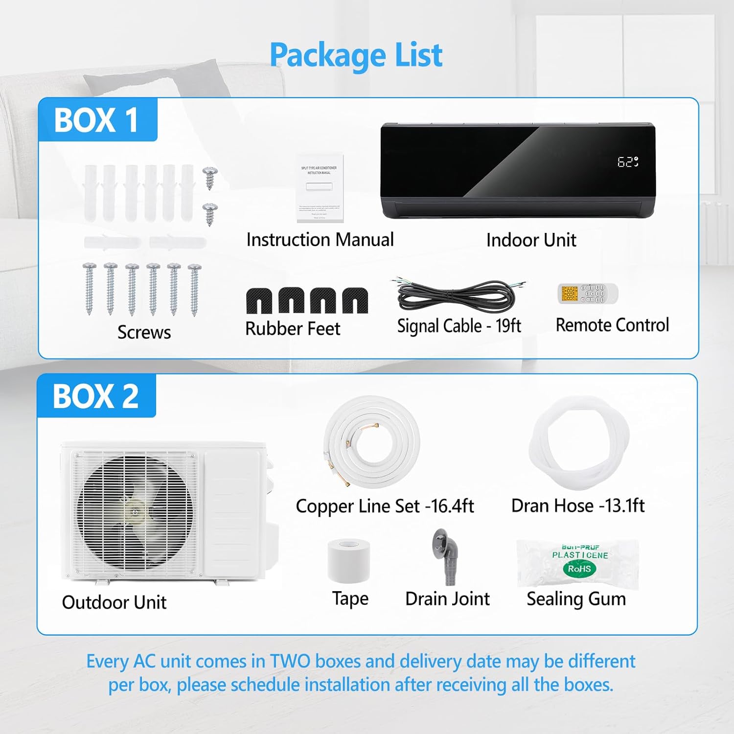 Bonnlo 12000 BTU Mini Split Air Conditioner & Heater, 21 SEER2 115V Inverter Ductless Wall AC Unit for Rooms up to 550 Sq. Ft with Pre-Charged Condenser, Heat Pump & Installation Kit (Black)