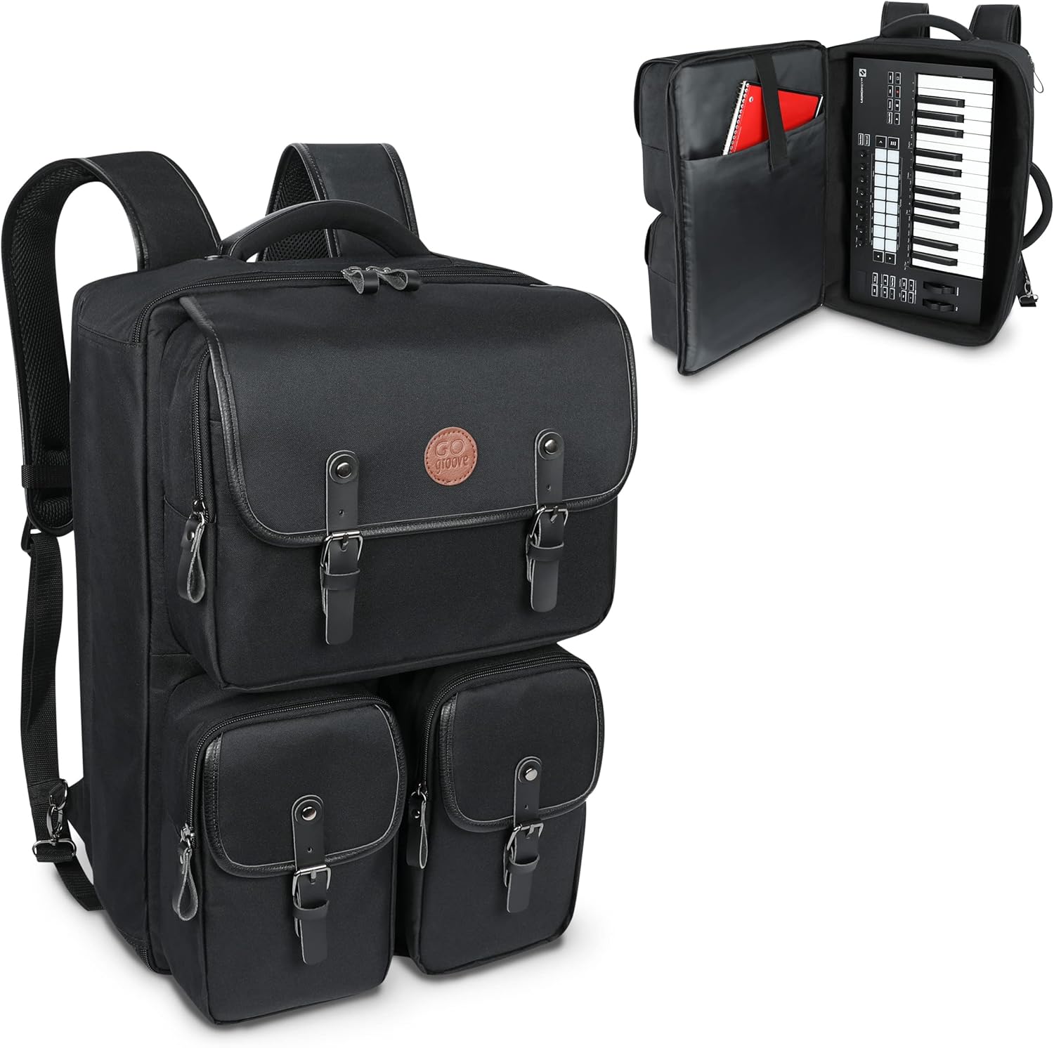 GOgroove MIDI Keyboard Backpack - MIDI Keyboard Case Compatible with Novation Launchkey 25 Key Keyboard, DJ Headphones, and More Studio Equipment with Customizable & Scratch Resistant Interior