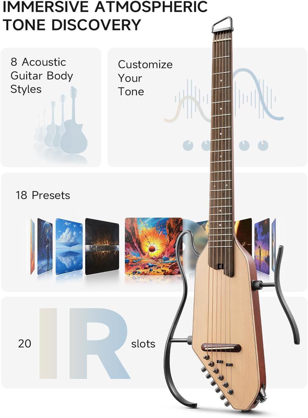 Acoustic Electric Guitar Travel Guitar with Multiple Effect Modes Smart Guitarra Kit and Mini Guitar Amp Small Electric Amplifier 5W Portable