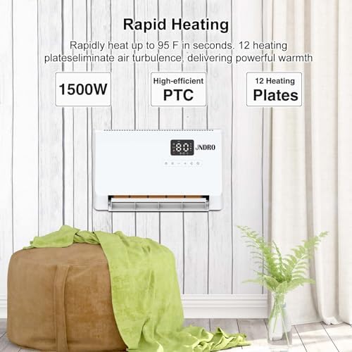 Wall-Mounted Space Heater with ECO Thermostat and Remote Control, LED Display, 60°/90°/120° Oscillation Modes, 24-Hour Timer, Indoor Electric Space Heater