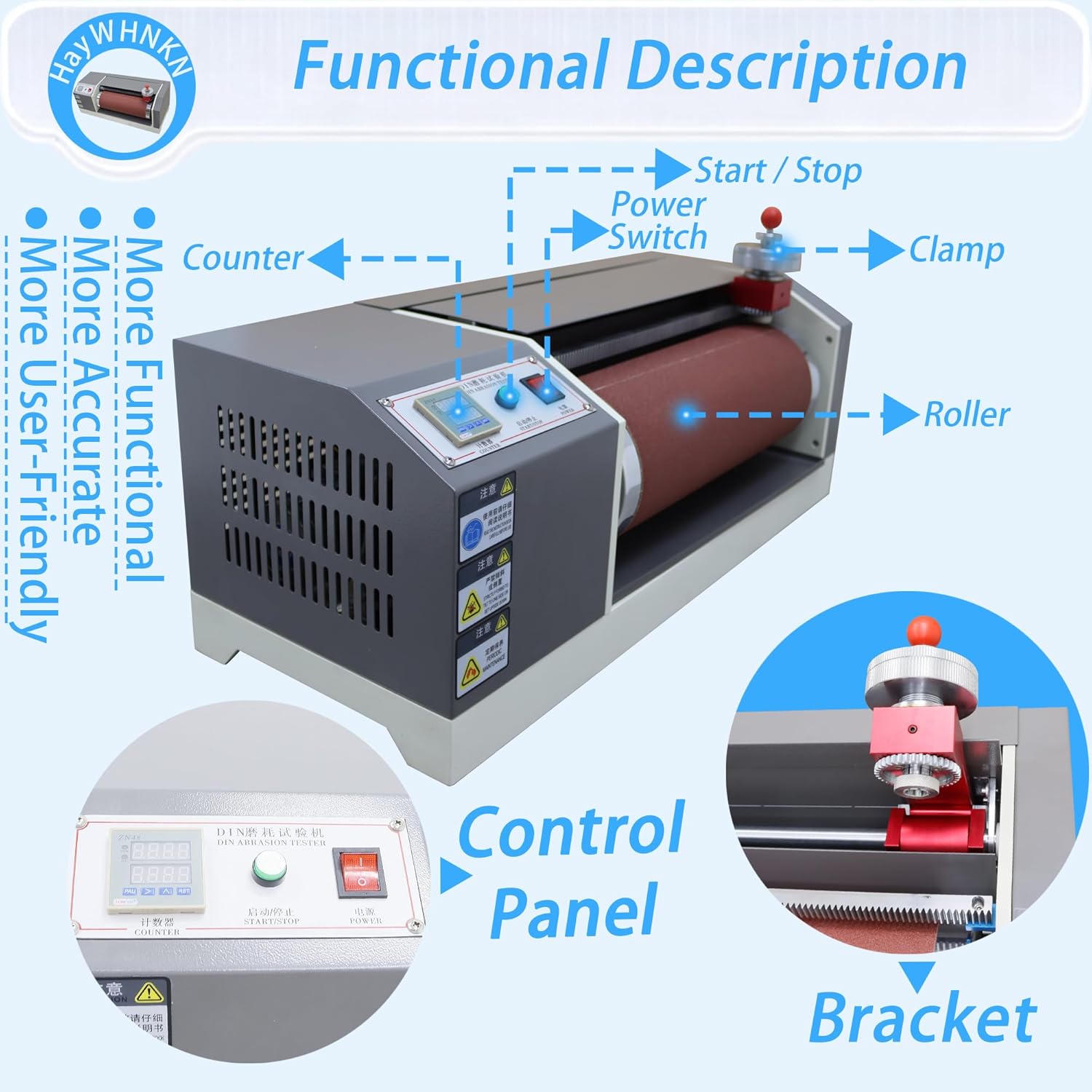 Automatic Abrasion Tester Machine, 220V 200W Rubber & Tire Drum Wear Test Equipment with 2.5N/5N Load, for Testing Wear Resistance of Leather, Rubber, Conveyor Belt, Shoe Sole, Plastics