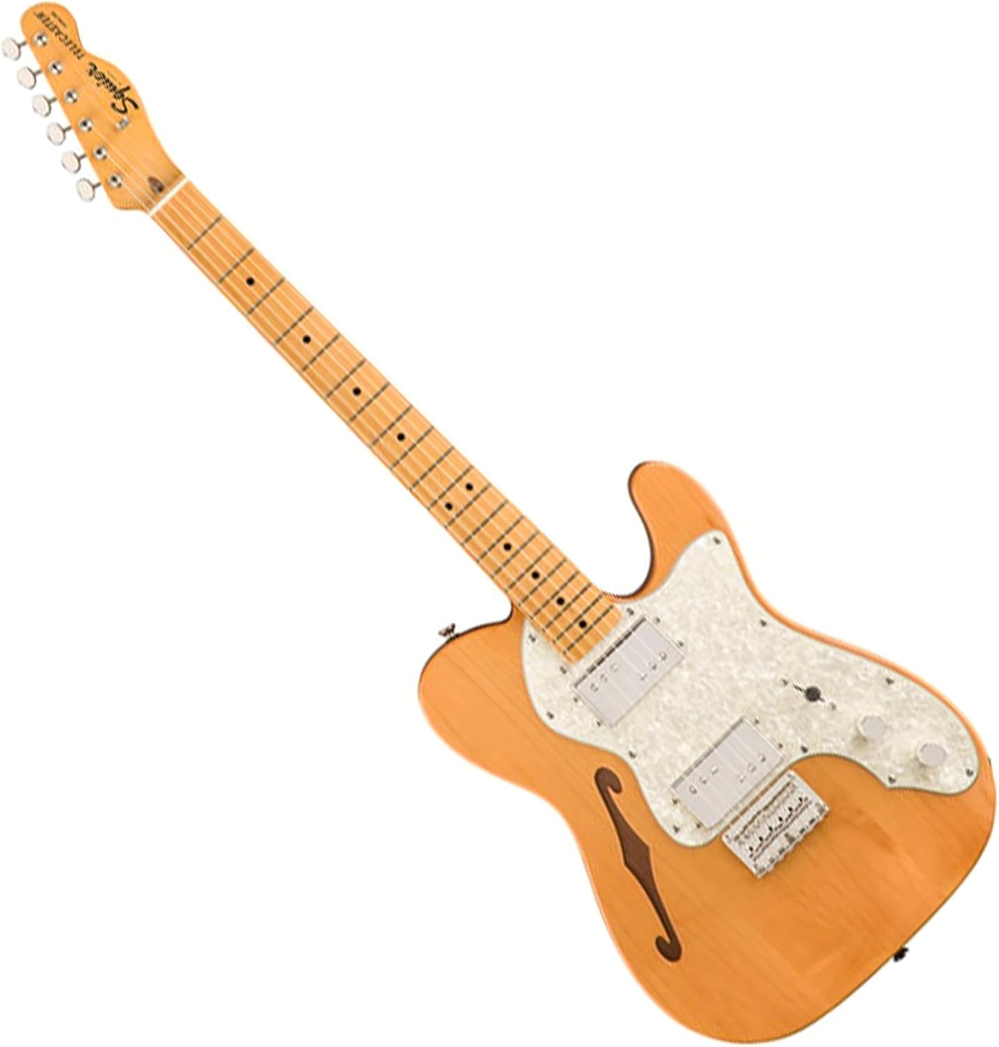 Squier Classic Vibe '70s Telecaster Thinline®, Maple Fingerboard, Natural - 0374070521 Bundle w/ 12-Pack Guitar Pick and Liquid Audio Polishing Cloth