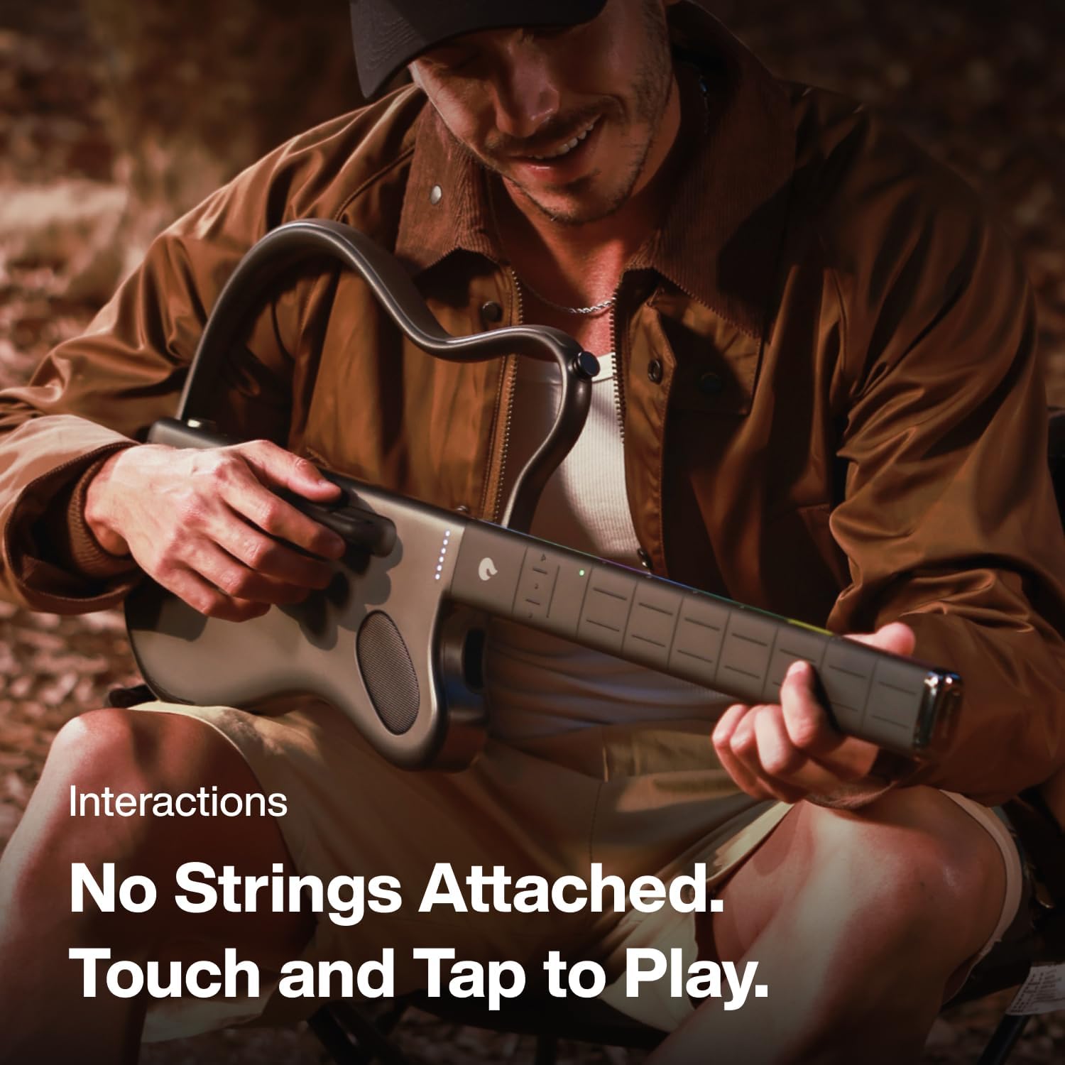 LAVA GENIE Stringless Smart Guitar, No Strings Attached, Hundreds of Instrument Presets, Onboard Speaker, Foldable, Detachable, Black, 30.5 inch.