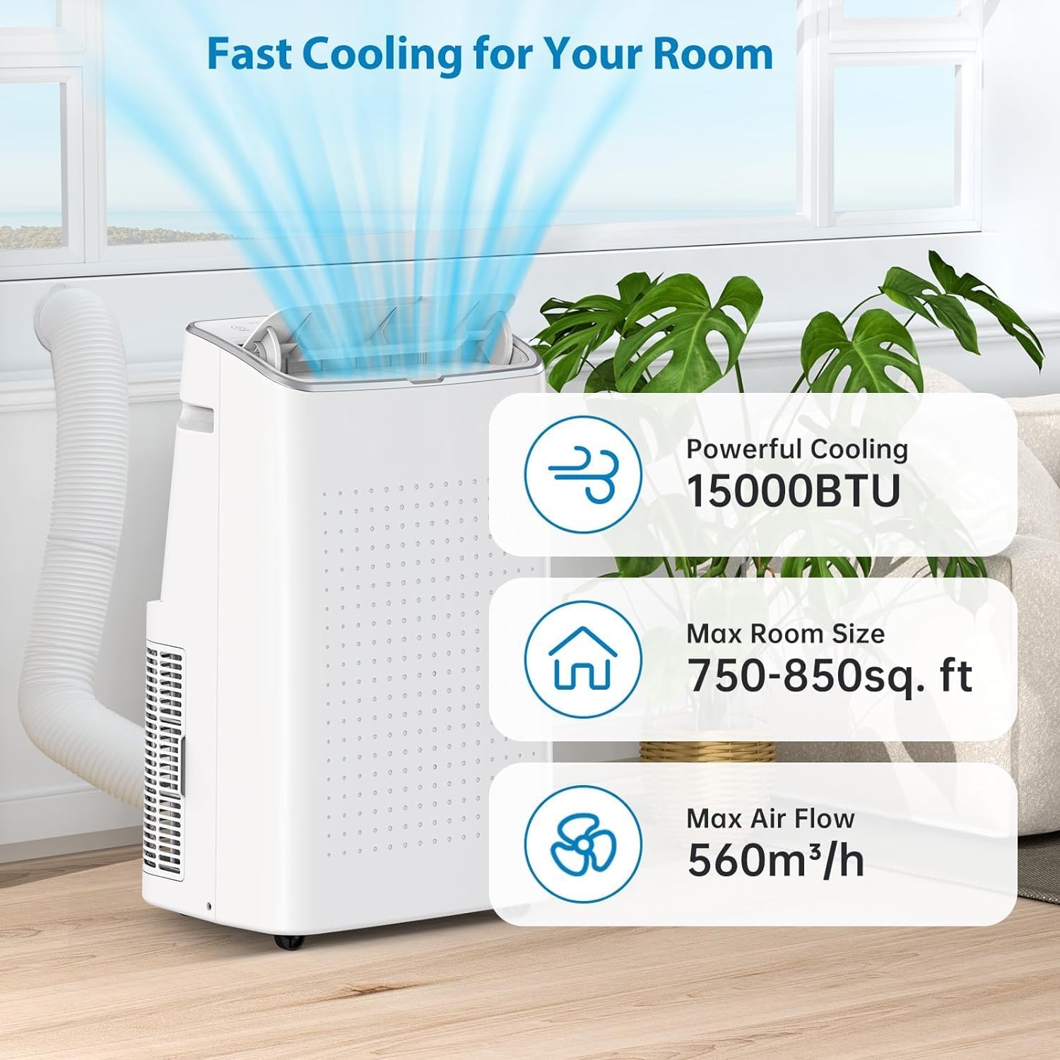 15000 Btus Portable Air Conditioner, 3-in-1 Portable AC Unit with Remote Control, Cooling Up to 850 Sq. Ft, Portable Air Conditioners for Home Garage Office, Complete Window Mount Exhaust Kit