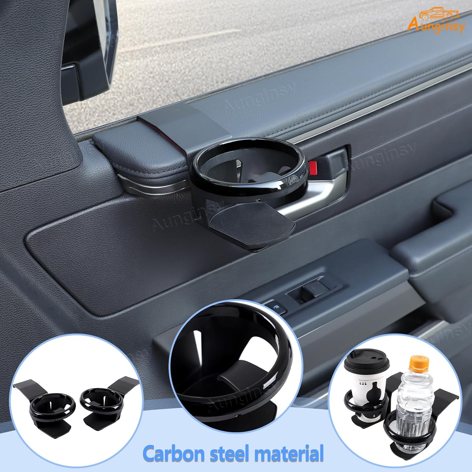 Aunginsy Car Cup Holder Compatible with Toyota Tundra/Sequoia 2022-2025 Inner Door Panel Cup Holder Expander Drink Water Stand Front Door Panel Cup Bottle Mount Organizer Tray Accessories (Left+Right)