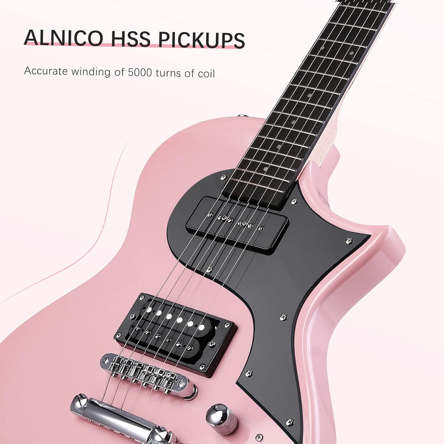 40 Electric Guitar, Solid Body Electric Guitars Kit with Pickup, Gig Bag for Beginner (Pink)
