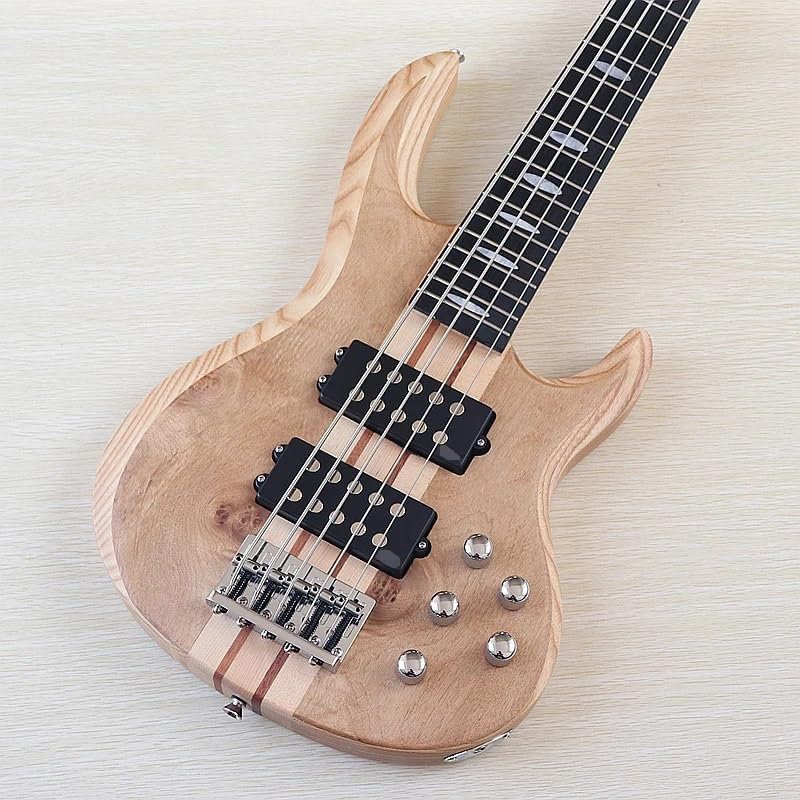 Active 5-String Electric Bass Guitar, 43-Inch Full Size, Natural Matte Finish,Solid Okoume Body,24-Fret(Model 2)
