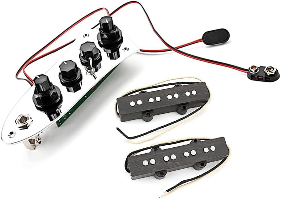 Jazz Bass Guitar Prewired Full Loaded Plus Control Plate System with Guitar Pickups Set, Alnico 5 Neck/Bridge Pickup for Jazz Bass 4 String Bass Guitar Replacement Parts