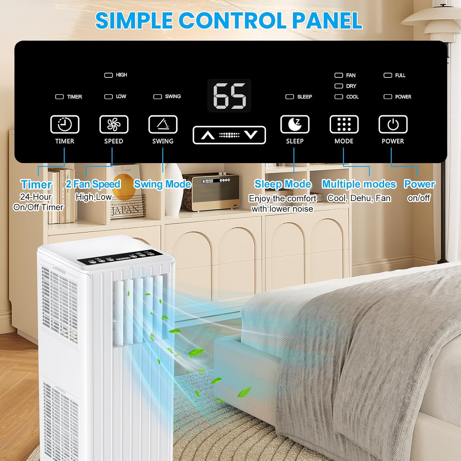 GAOMON Portable Air Conditioners with Built-in Dehumidifier Function, Fan Mode, Remote Control, for Room, Dorm, Office Quiet AC Unit, 24H Timer, Window Kit, 8000Btu Portable AC White