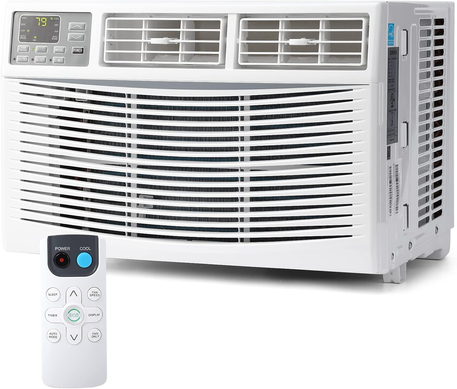 8000 BTUs Window Air Conditioner, Smart Window AC Unit with WiFi, Cools for Small Rooms up to 350 sq. ft. Wall Mount Window AC Unit with Remote Control, Washable Filter, Easy Install Kit