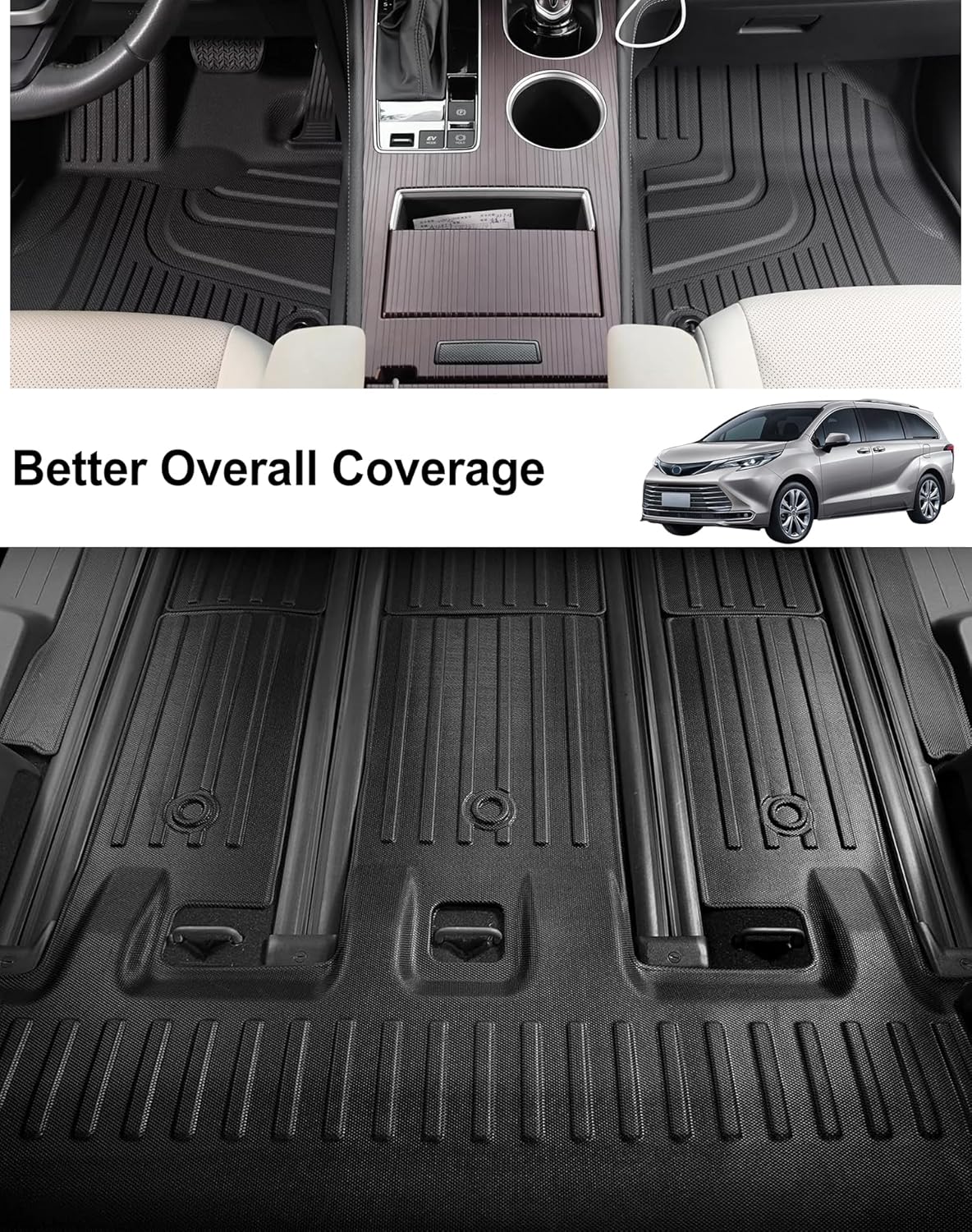 2021-2025 Sienna Floor Mats 7-Seat Compatible with Toyota Sienna (without Vacuum & Fridge Box) - Custom Fit TPE 3 Row Floor Liners - All Weather Floor Mats for Toyota Sienna Accessories 2021-2024 2025