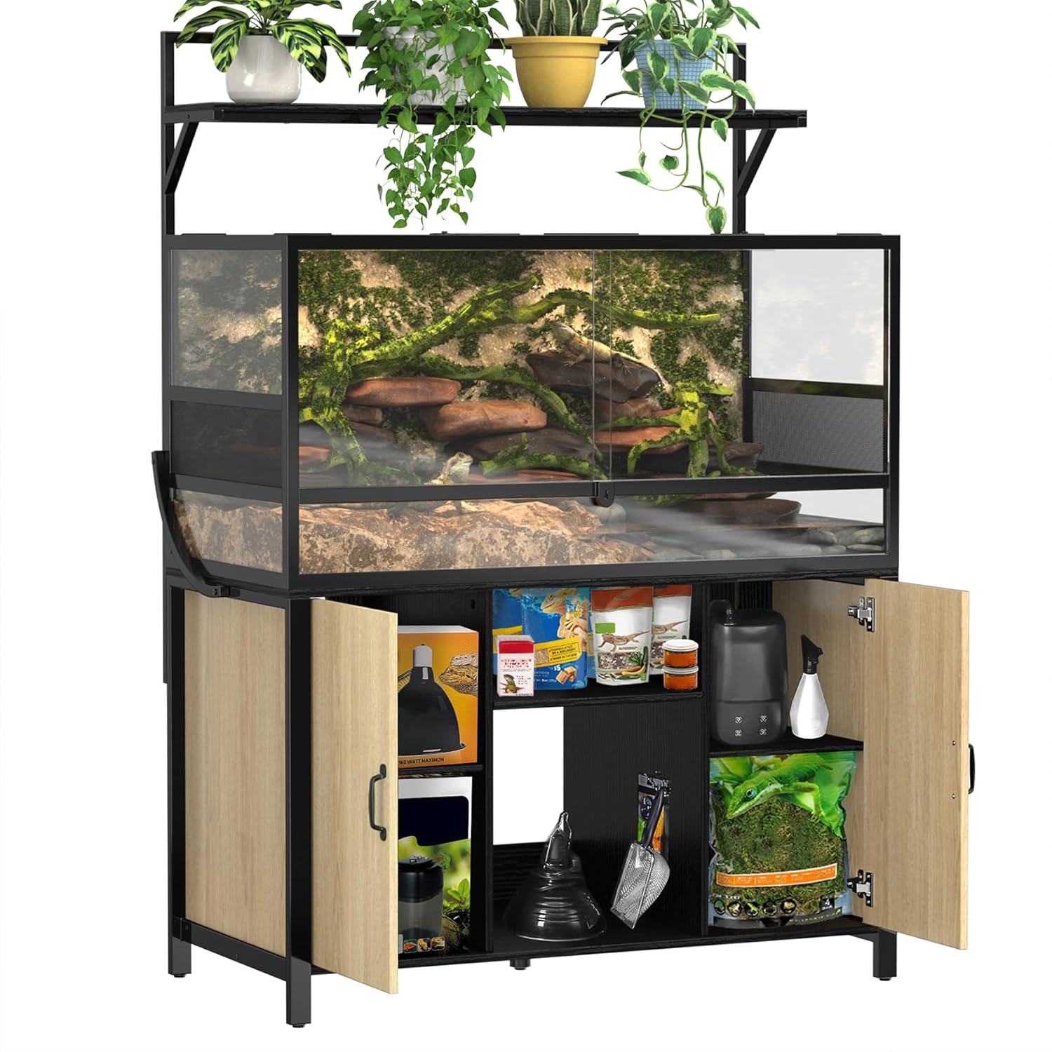 GDLF Reptile Tank Stand Terrarium Stand with Cabinet for Accessories Storage 48