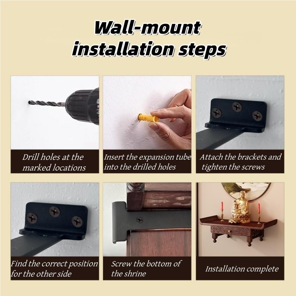 Wall Mount Buddha Statue Stand with Pull-Out Plate, Solid Wood Buddhist Altar Shelf for Home Prayer Space, Wall Mounted Altar Table for Meditation and Ritual Display(60cm/23.6in)