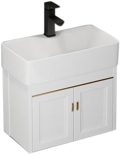 Vitreous China Bathroom Sink Bathroom Vanity Cabinet Wall Mount Sink with Faucet and Drain Combo Bathroom Small Wall Mount Rectangle Corner Sink for Small Space Bathroom,54.5X30X51CM