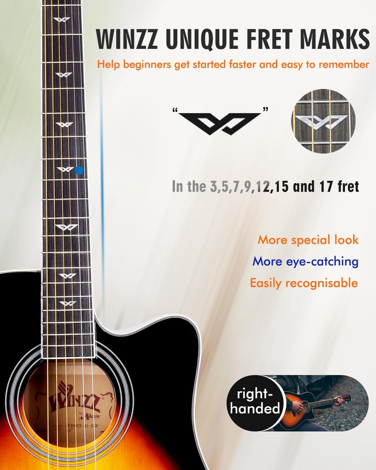 Winzz Acoustic-Electric Guitar 4/4 Full Size for Adults Beginners and Teens,6 Steel-String Acustica Guitarra Starter Kit, 4-Band Equaliser, 41