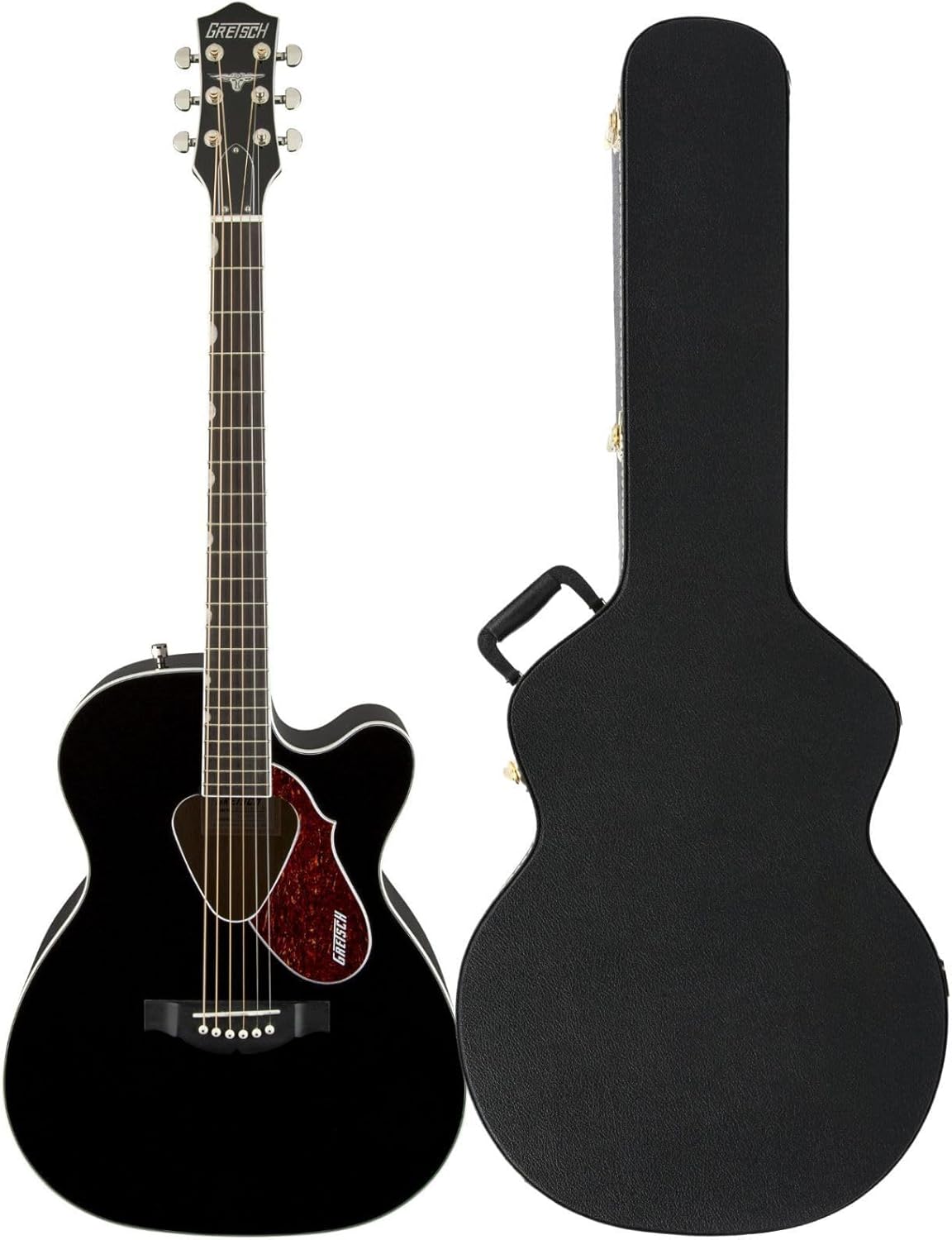 Gretsch G5013CE Rancher Junior Cutaway 6-String Acoustic Electric Guitar - Right-Handed, (Black) Bundle with Hard-Shell Protective Wooden Case (2 Items)