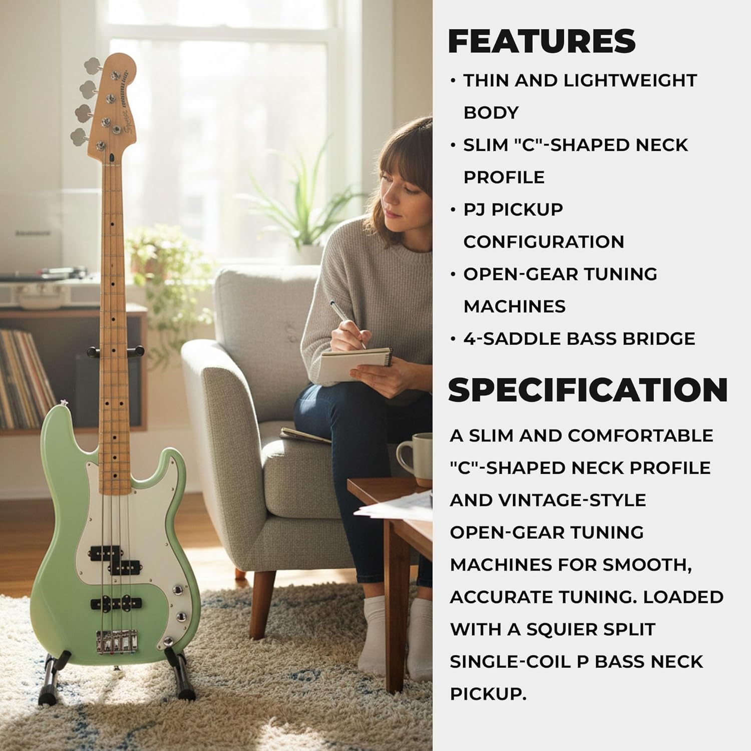 Squier FSR Affinity Series Precision Bass, Surf Green, Maple Fingerboard