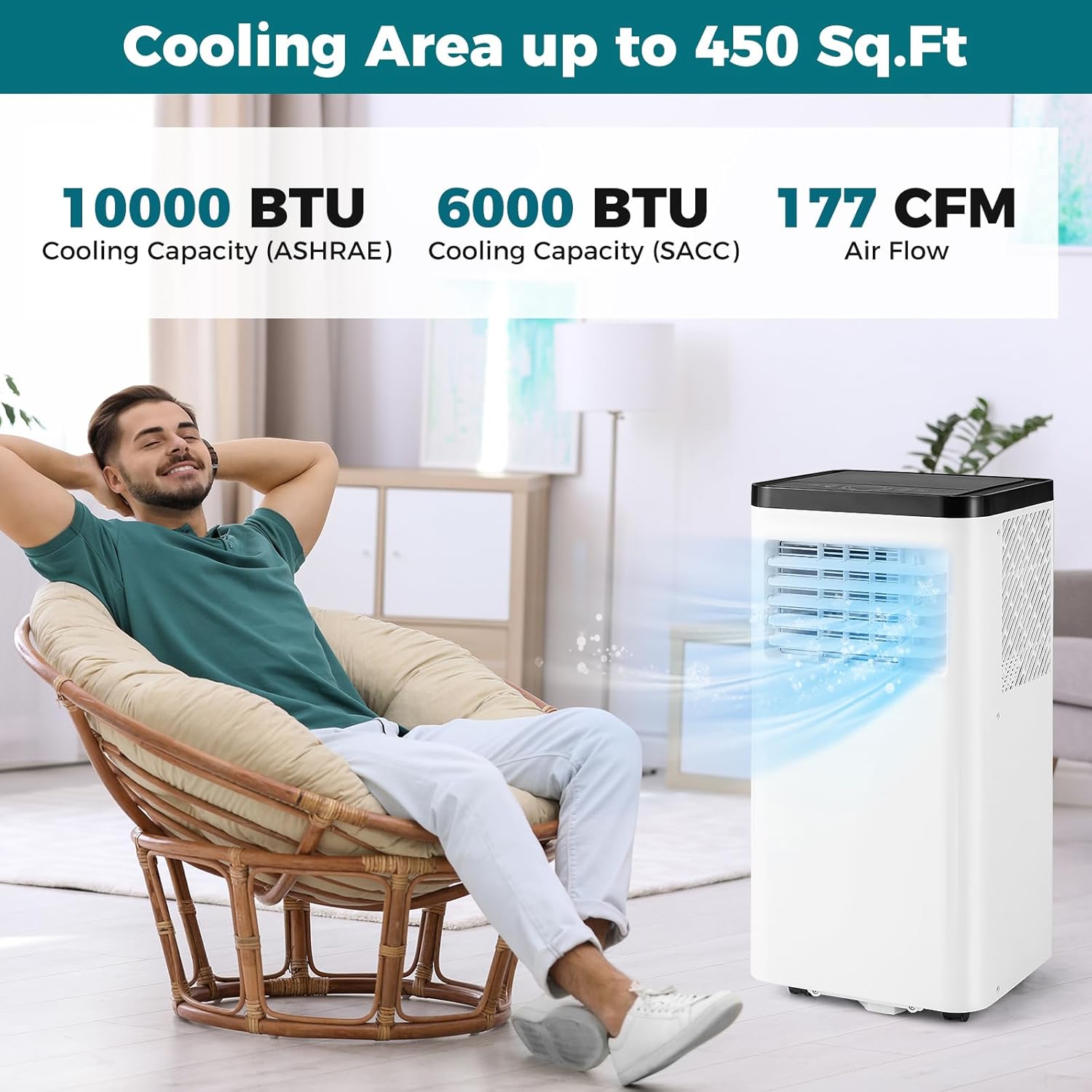 GOFLAME 10000 BTU Portable Air Conditioner, 3-in-1 AC Unit w/Dehumidifier, Cool, Fan, 350 Sq.FT Cooling Area, Air Cooler with Control Panel & Remote Control, Sleep Mode & 24H Timer
