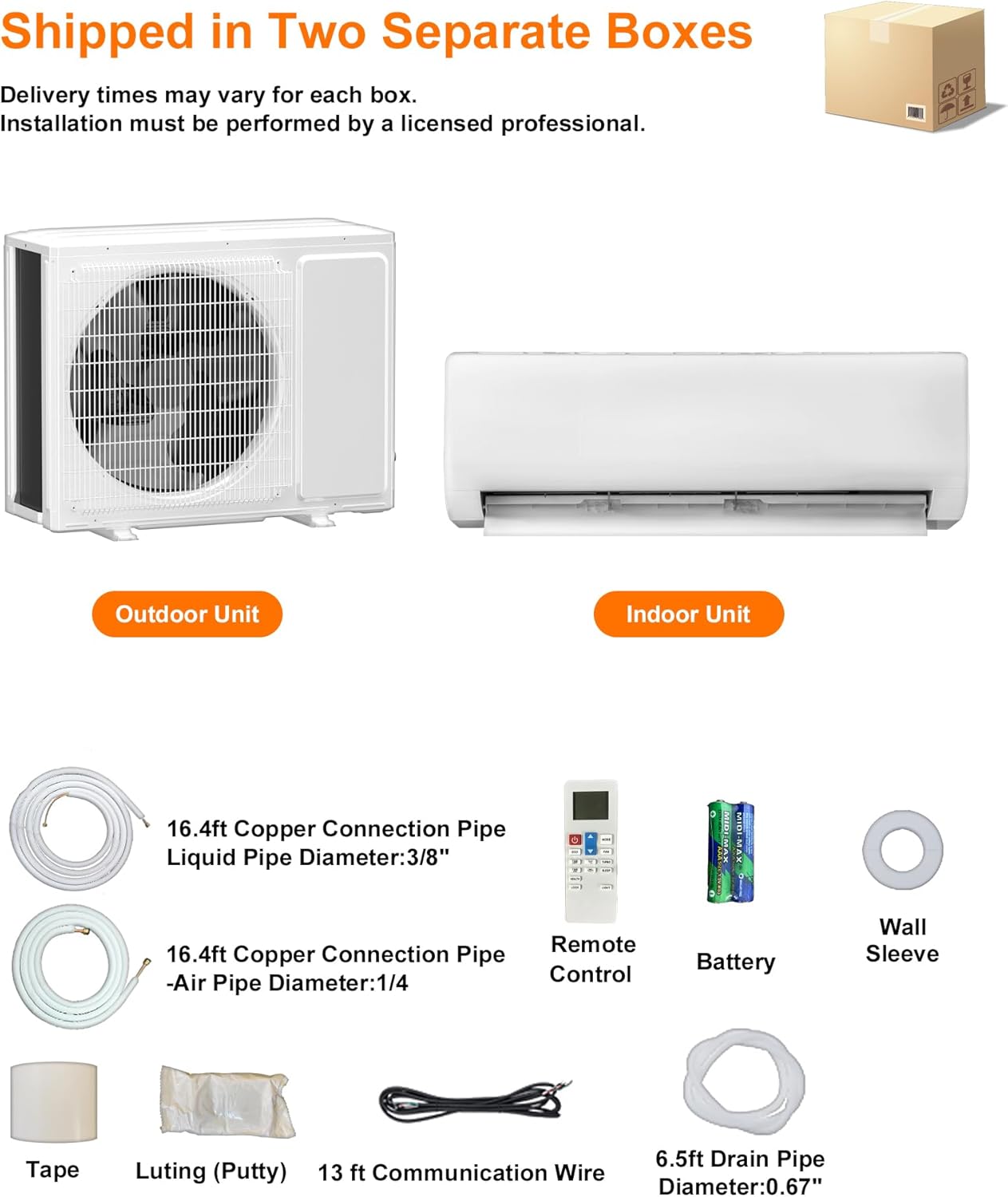 Mini Split AC/Heating System, Energy Efficient Inverter AC Unit with 1 Ton Heat Pump, 12000/18000/24000BTU Air Conditioner, Coverage Area Up to 750 Sq.Ft 115V-230V (230V-12000BTU)