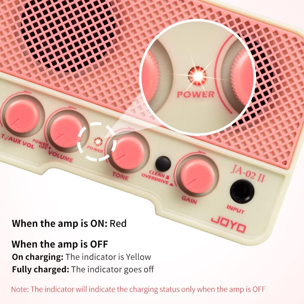 JOYO 5.8GHz Wireless Guitar System (JW-02S) Bundles with JOYO 5W Mini Practice Guitar Combo Amp (JA-02 II Pink)