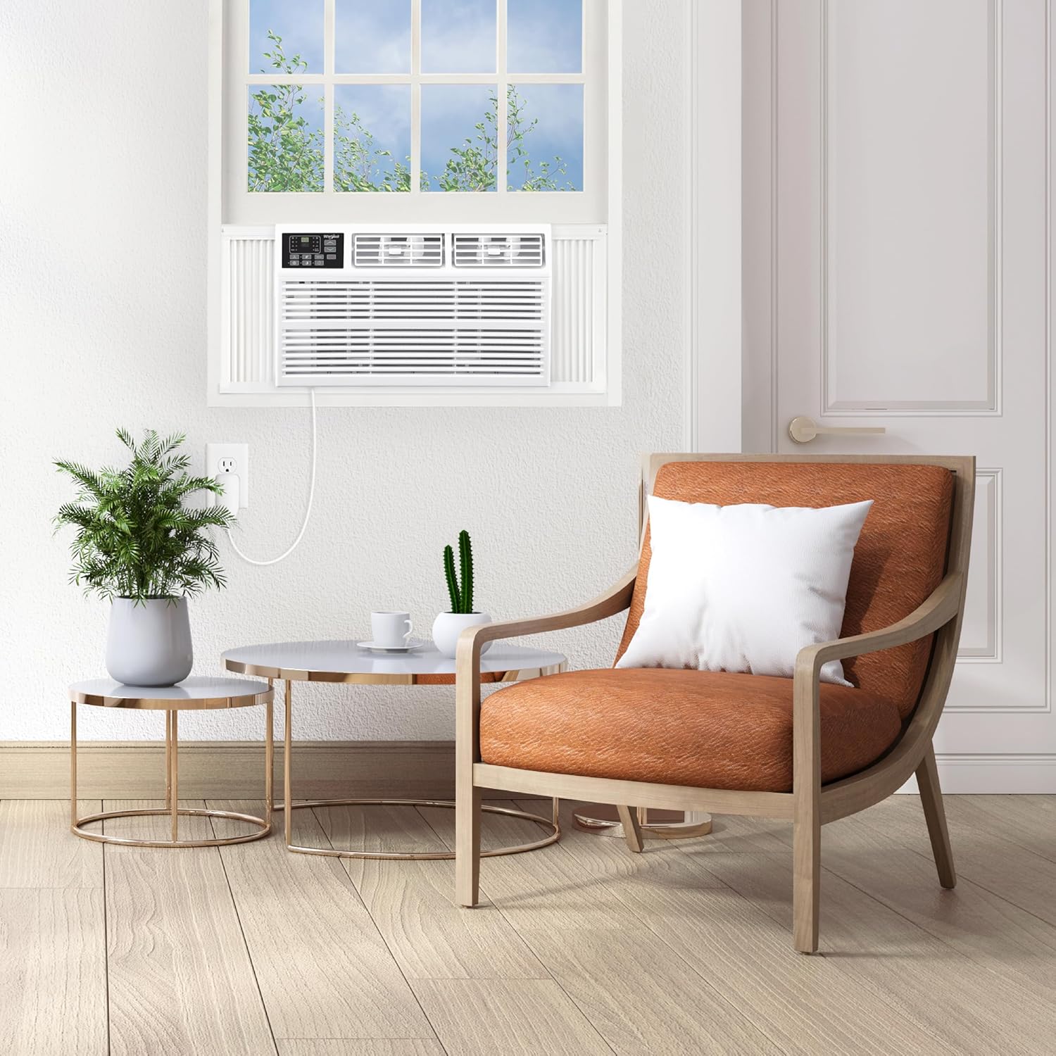 Whirlpool 8,000 BTU Window Air Conditioner with Supplemental Heat, Window Mounted AC Unit with Heater for Apartment, Living Room, Bedroom, Rooms up to 350 Square Feet