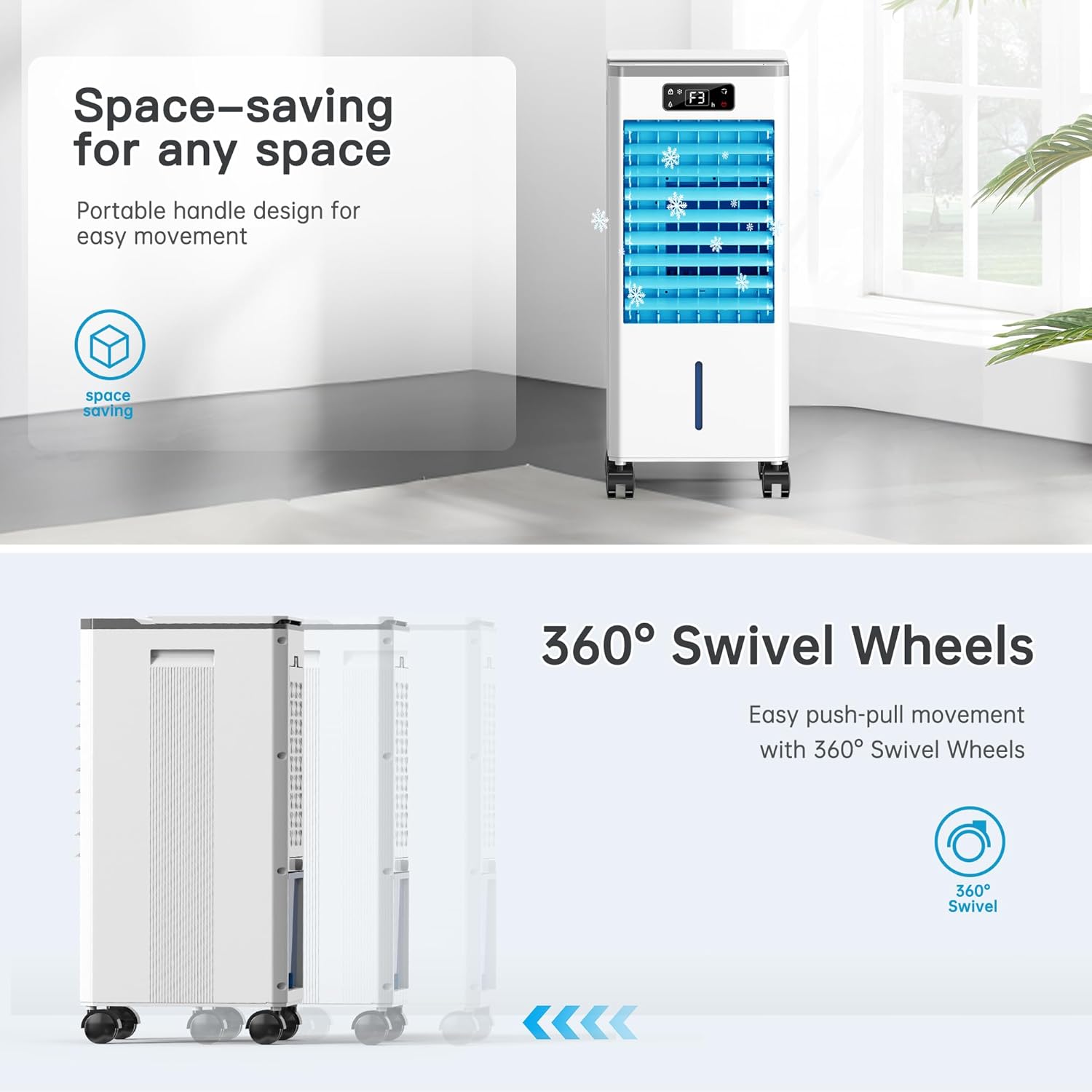 Windowless Portable Air Conditioners Fan, Evaporative Air Cooler w/3 Modes & 3 Speeds, 12H Timer for Smart Auto-off, 2-Gal Tank for 20H Cooling,16FT Remote,No Hose Needed,46db Swamp Cooler