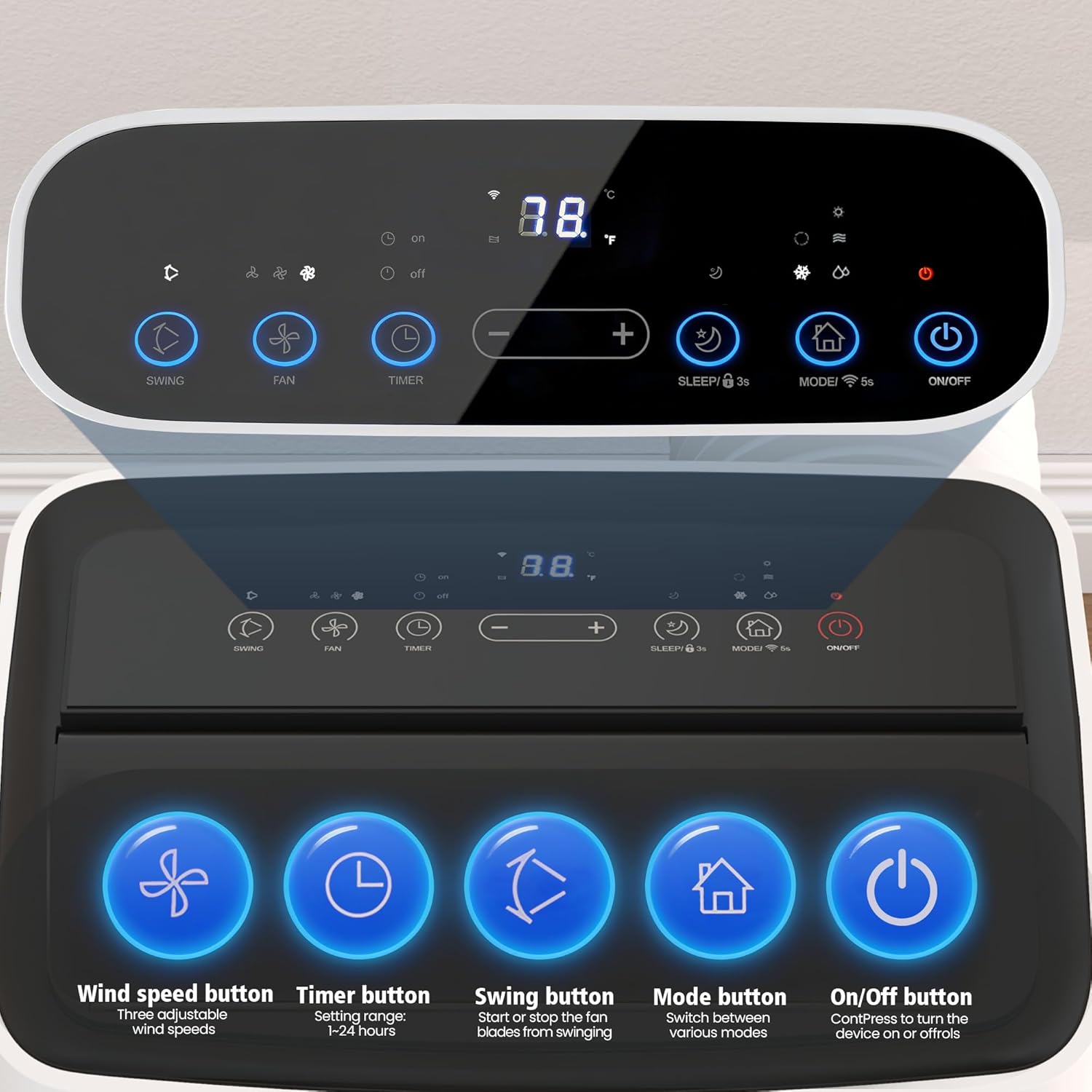 Heynemo 14,000 BTU 3-in-1 Portable Air Conditioner with Heat, Dehumidifier & Fan, Smart WiFi Control, Quiet AC for Bedroom, Office, Living Room, Easy Install, White