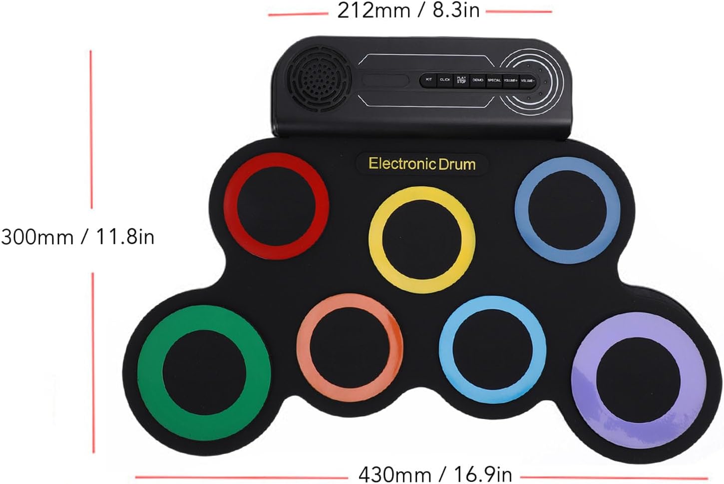 Jiawu Electronic Drum Set, 7 Pads Roll Up Electric Drum Pad Built in Speaker, Portable Drumming Practice Pad Machine with Pedals and Sticks, 10 Hours Playtime for Beginners