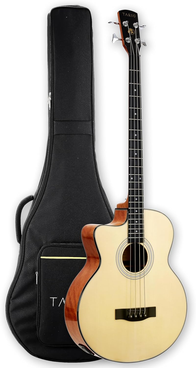 TARIO Left-Handed 4-String Electric Acoustic Bass Spruce Top Mahogany Neck Mahogany Back and Sides Comes with a Gig Bag
