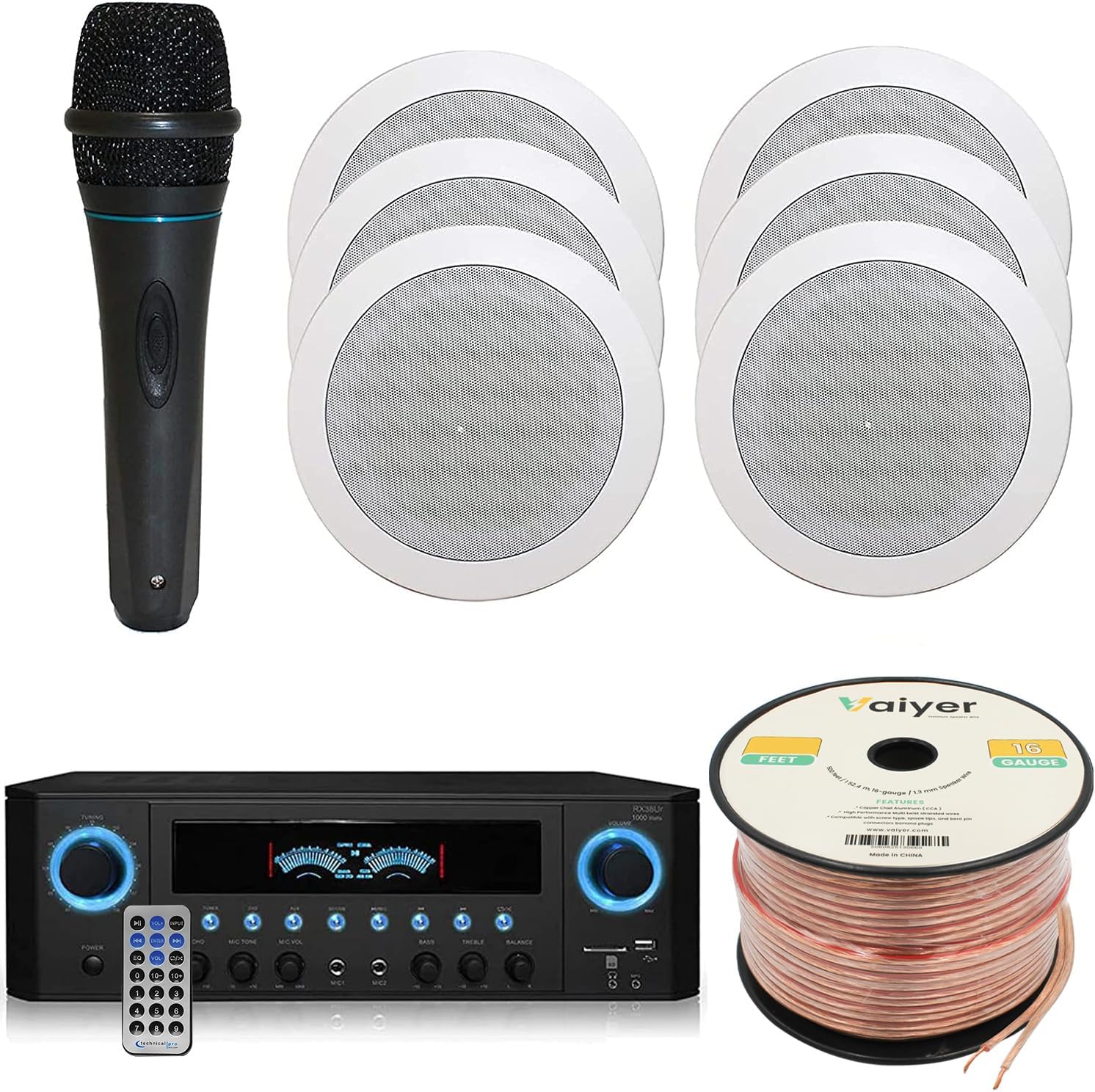 Home Theater System Kit 1000 Watts Amplifier w/USB, SD Card Inputs, (Qty 6) 5.25