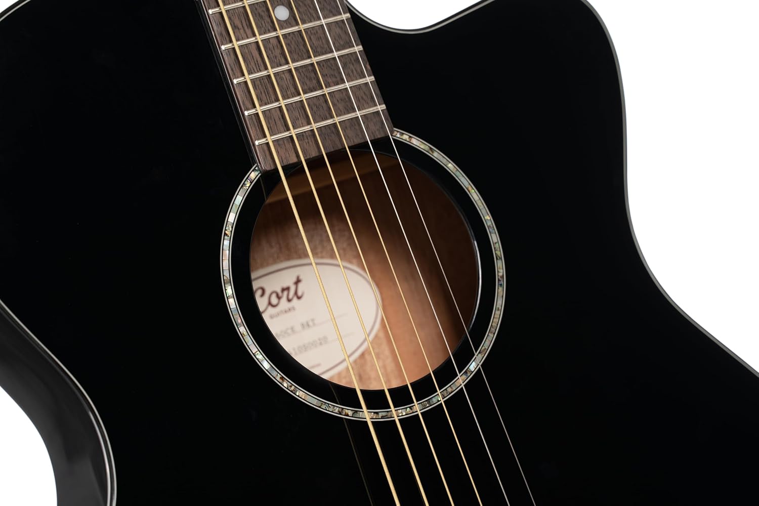 Cort L60CEBK Luce 60 OM Solid Top Acoustic Electric Guitar, Black Gloss