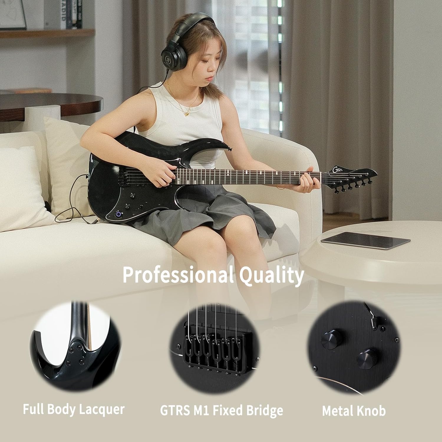 GTRS M800 Smart Electric Guitar Kit With Effects, Practice Guitar Intelligent System With HH Pickup, 80s Loop, 40 Drummer, 10H Bettaty Life, 6 Strings, Right Hand
