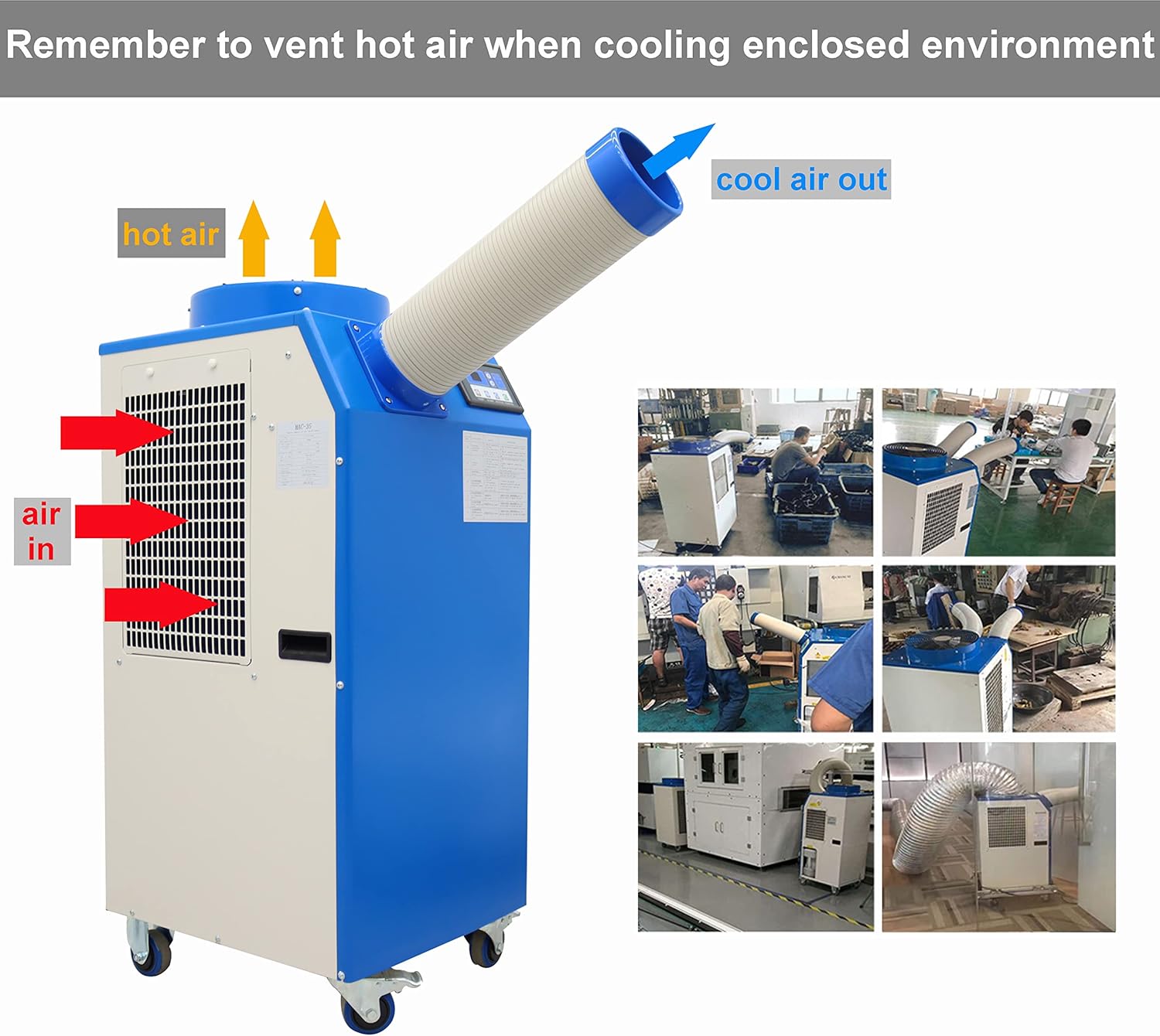 Industrial Spot Cooler Air Conditioner Commercial Mobile Outdoor Cooling Aircon 220V Single Column 480m³/h
