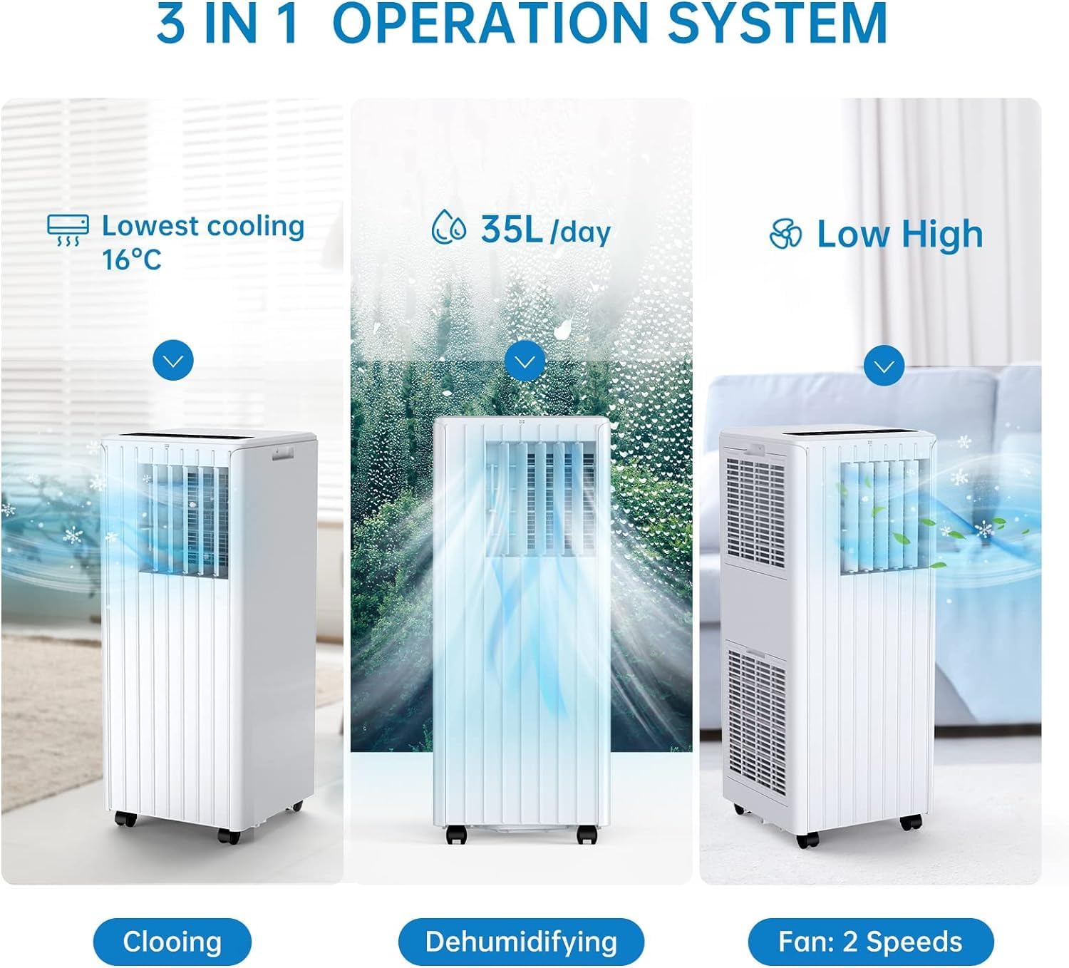 8,000 BTU Portable Air Conditioners for Rooms up to 350 Sq.Ft, 3-IN-1 Portable A/C Unit, Dehumidifier and Fan with Digital Display, Remote Control, Window Installation Kit, 24 Hour Timer & Sleep Mode