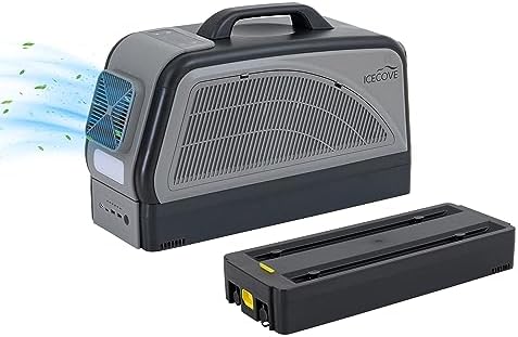 IceCove Portable Air Conditioner with Add-on 2 Batteries, 2500BTU Portable AC Unit, 250W Low Power Consumption, 25.5VDC, 2 Fan Speed, 3 Light Mode for Tent Camping RV Truck Van Life Home, Gray