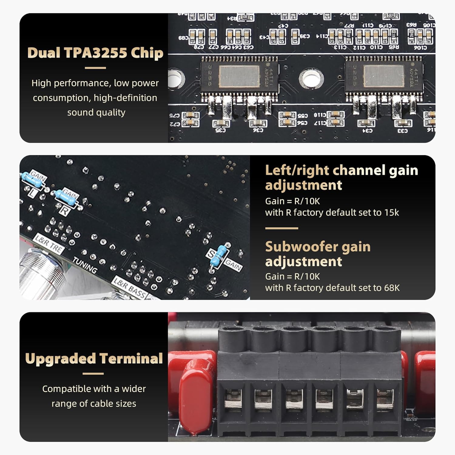 S600X 2.1 Channel Amplifier Board 300W+300W+600W Power Output,TPA3255 Chip,Bluetooth 5.2,Black