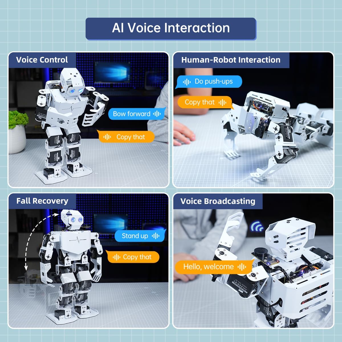 AI Vision & Voice Interaction Robot for Arduino Scratch Python Starter Programming 17DOF Humanoid Robot STEM Project Education Voice Command Walking Dancing Kicking Self-Stand Up, Tonybot Standard kit