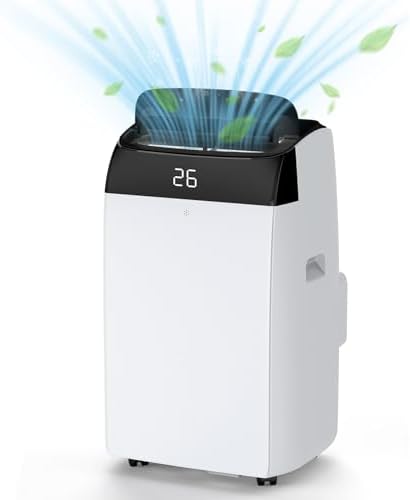 PullaFun 1 1 12000 BTU Portable Air Conditioner,Quiet Cooling, Dehumidifier & Fan Modes, Up to 500 sq ft Coverage, 24Hr Timer, with Window Installation Kit for Bedroom,Office, White