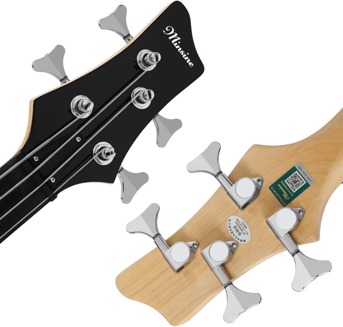 Electric Bass Guitar 4 Strings Full-Size Standard Bass PB-Style Beginner Kit Black for Starter with Gig Bag Guitar Strap and Guitar Cable (IB-white)