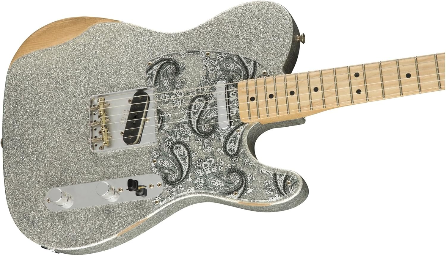 Fender Brad Paisley Road Worn Telecaster Electric Guitar, Silver Sparkle, Maple Fingerboard