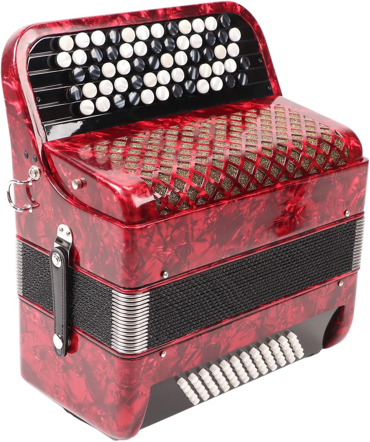 62 Key Accordion with 60 Bass Buttons | Educational Musical Instrument for Young Learners/Beginners | Red ABS Plastic Body with Straps & Backpack