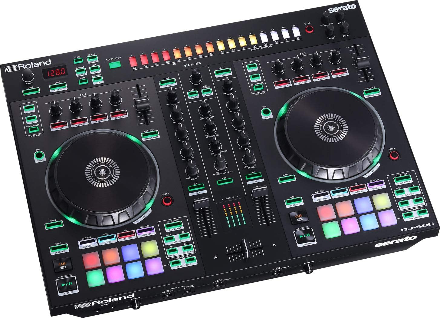 Roland DJ-505 DJ Controller Bundle with Stand, Headphones, and Austin Bazaar Polishing Cloth
