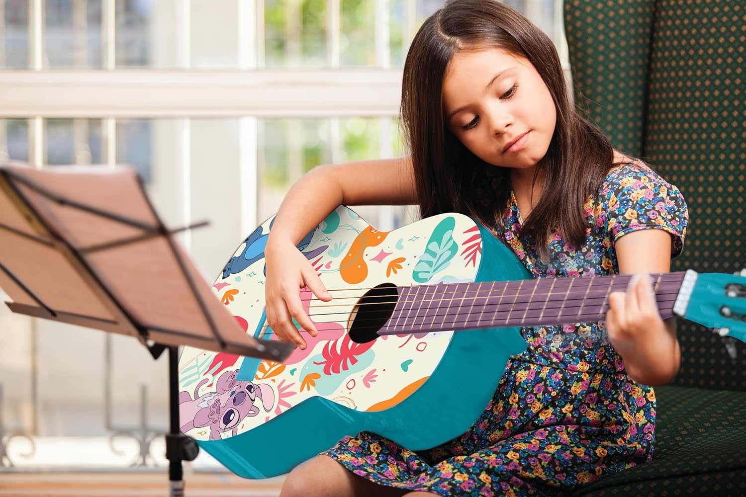 Lexibook, Disney Stitch, My First Wooden Acoustic Guitar, 6 Nylon Strings, 78 cm (30