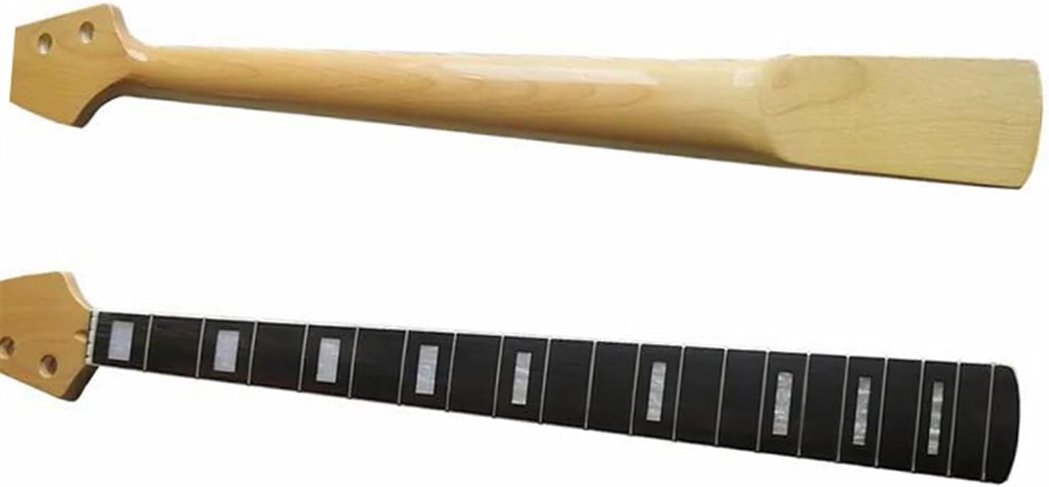 Replacement Maple Electric Bass Guitar Neck, 20 Frets, 4 Strings, Rosewood Fingerboard, Wood Color, Glossy Paint