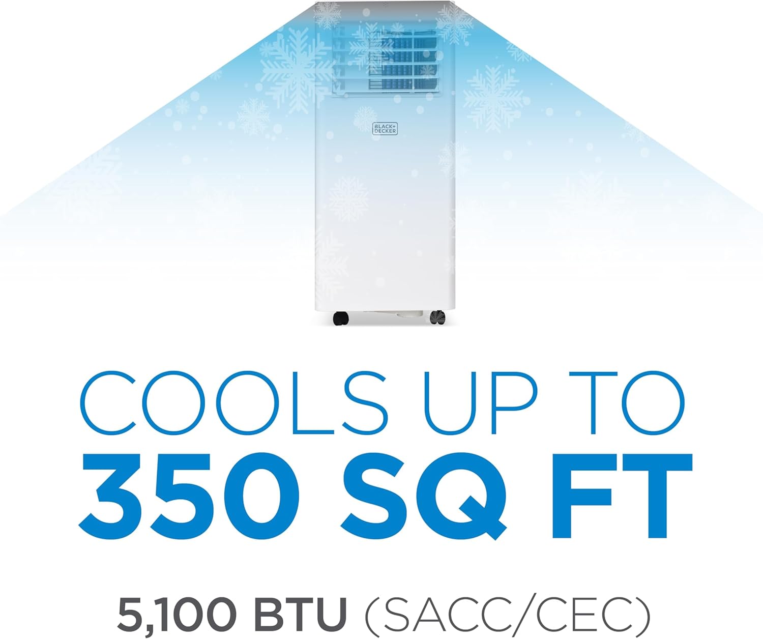 BLACK+DECKER Portable Air Conditioner, 8,500 BTU (5,100 BTU SACC) for Rooms Up To 350 Sq. Ft., Portable AC with Full Function Remote Control & Window Kit, BPACT05SM, White