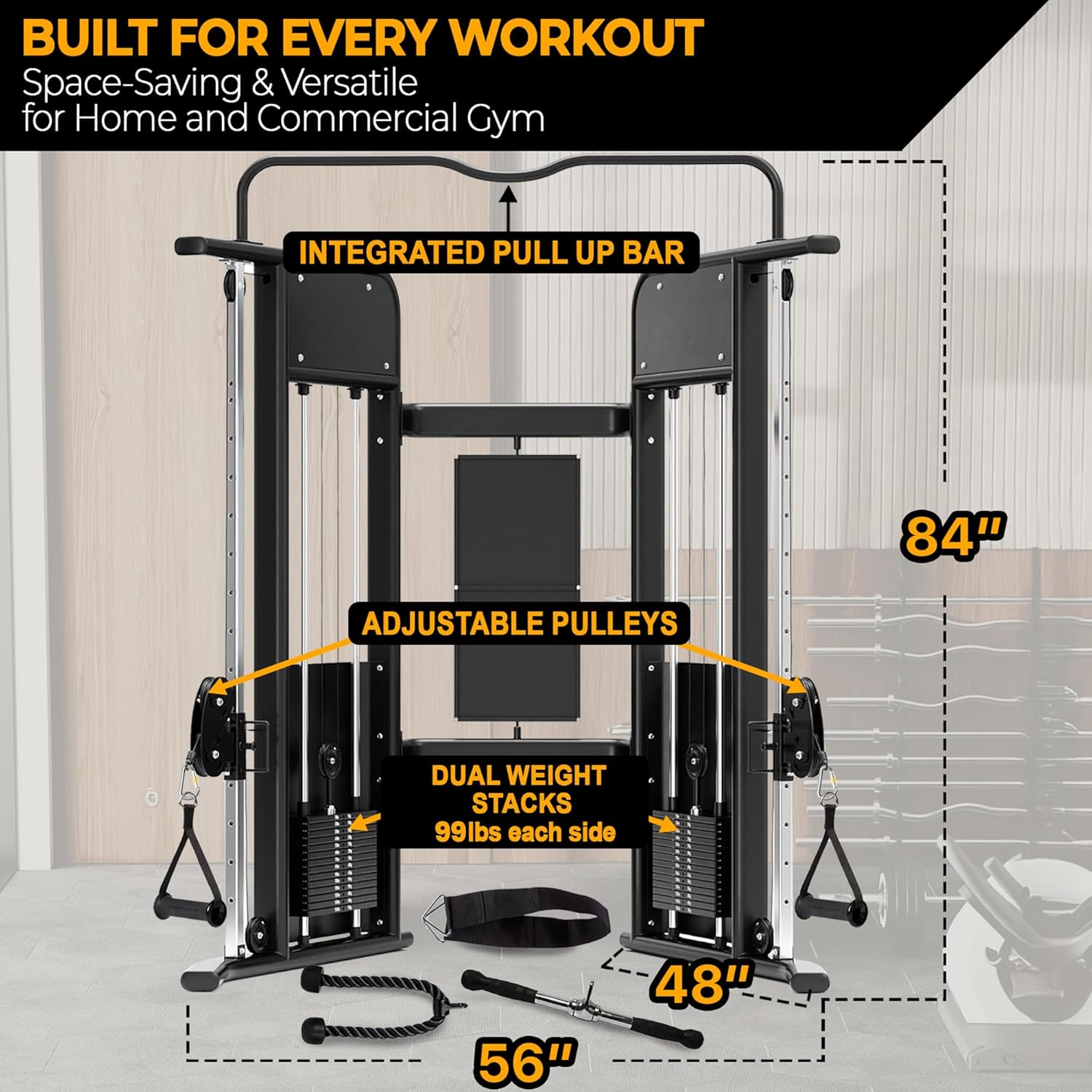 Functional Trainer Cable Machine Home Gym Exercise Equipment - Adjustable Pulley System: Ultimate Workout Equipment for Full-Body Strength, Flexibility & Balance - Dual Weight Stacks Fitness Training