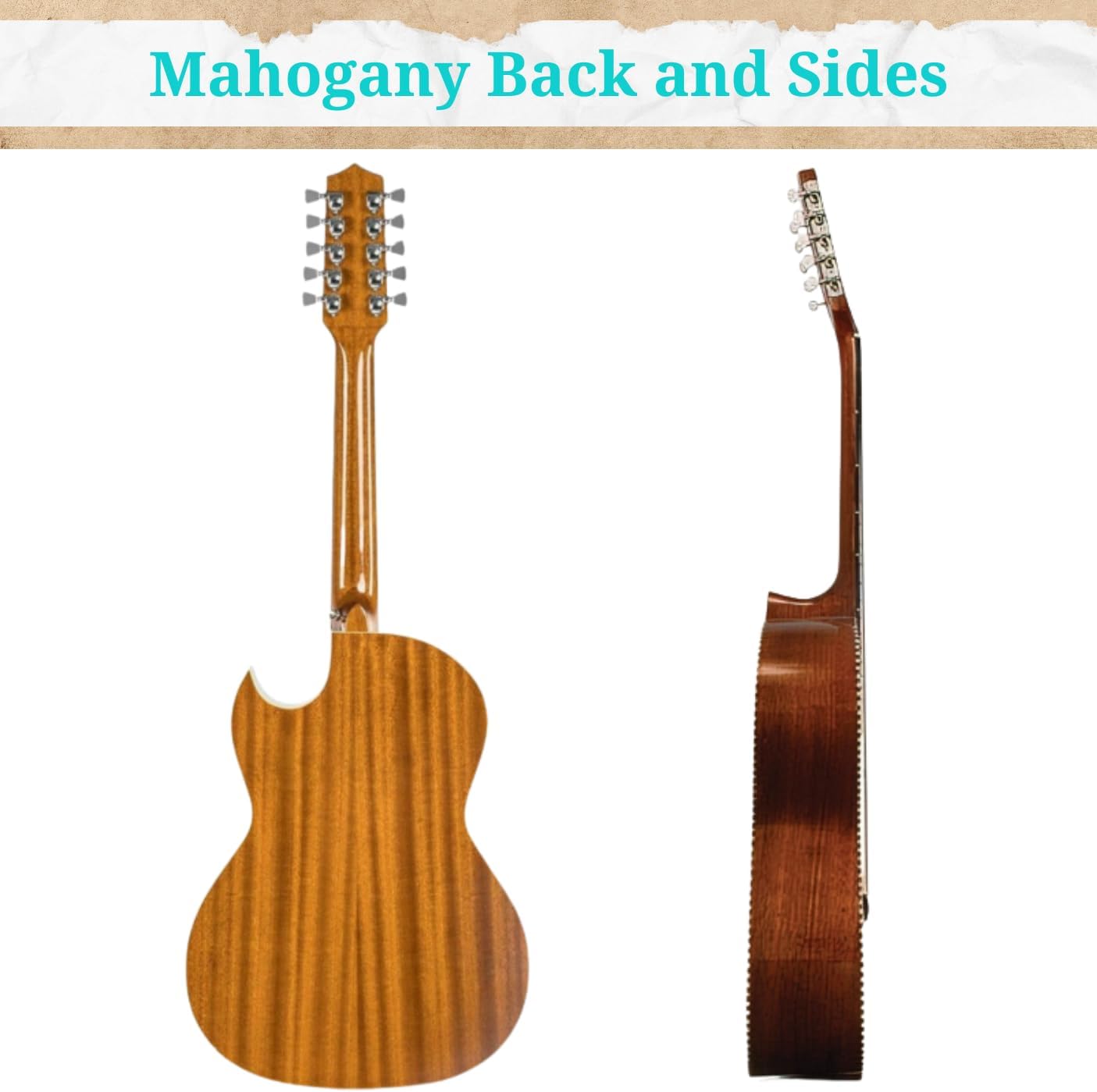 H. Jimenez LBQ1E El Esta'ndar Acoustic-Electric Guitar, Bajo Quinto Natural Mahogany, Solid Spruce Top With Cutaway and Electronics