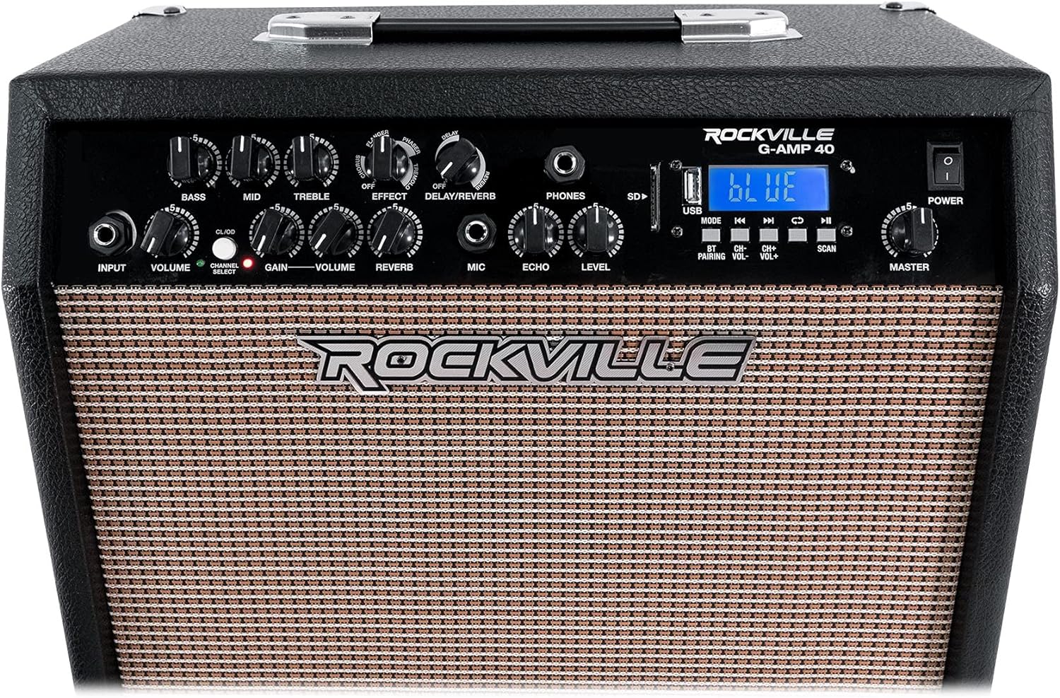 Rockville G-AMP 40 40W Guitar Combo Amplifier, Bluetooth, Mic Input with Echo, USB/SD Playback, Footswitch, Built-in Effects, Portable for Practice and Performance