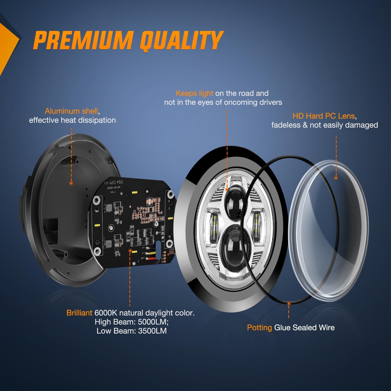 Nilight 7 Inch Motorcycle LED Headlight 4.5 Inch Fog Lights Auxiliary DOT Kit Compatible with Harley Davidson Electra Street Glide Fat Boy Road King Heritage Softail CVO, Chrome