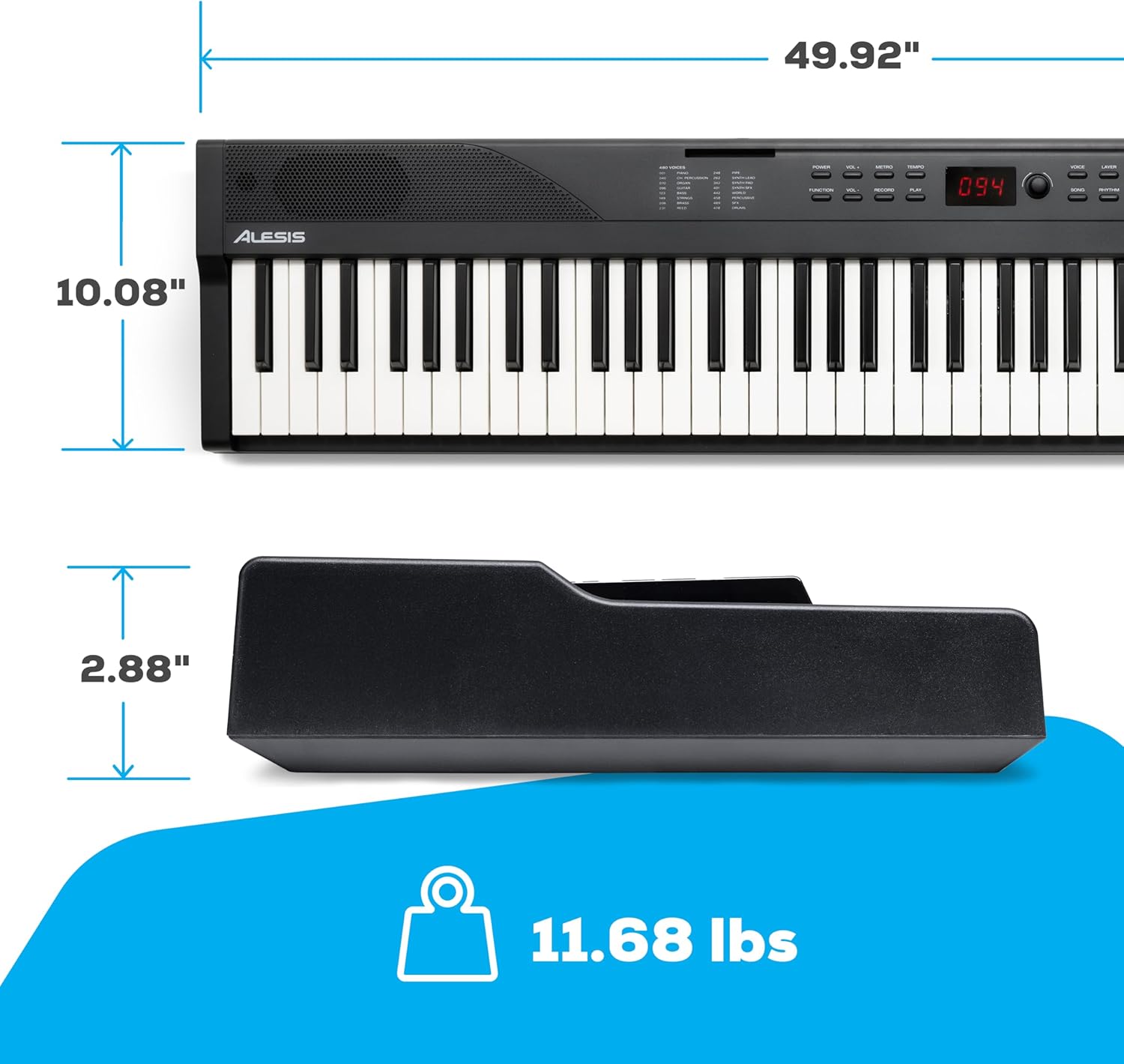 Alesis 88 Key Keyboard Piano with 480 Sounds, Speakers, USB MIDI, Carry-Bag, Stand, Headphones, Pedal and Piano Lessons for Beginners